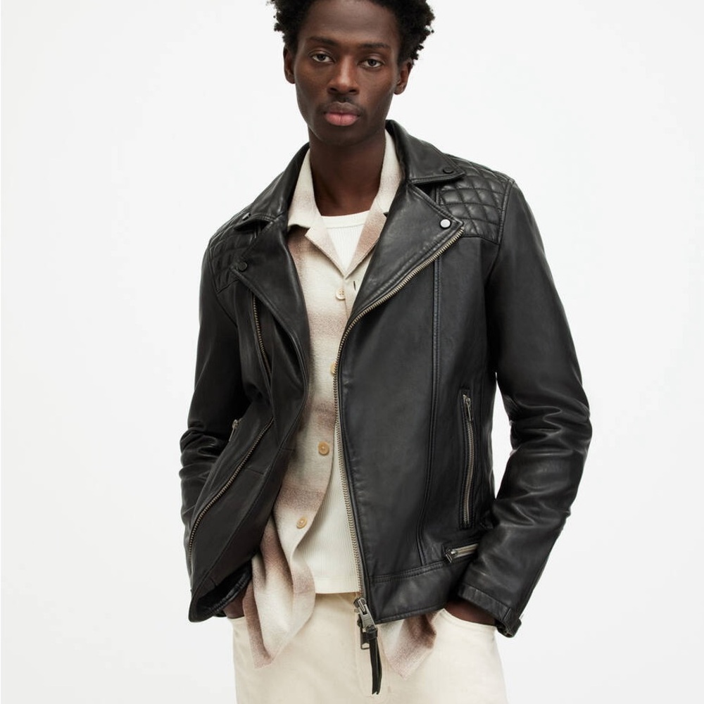 All Saints Conroy Crinkled Leather Biker Jacket